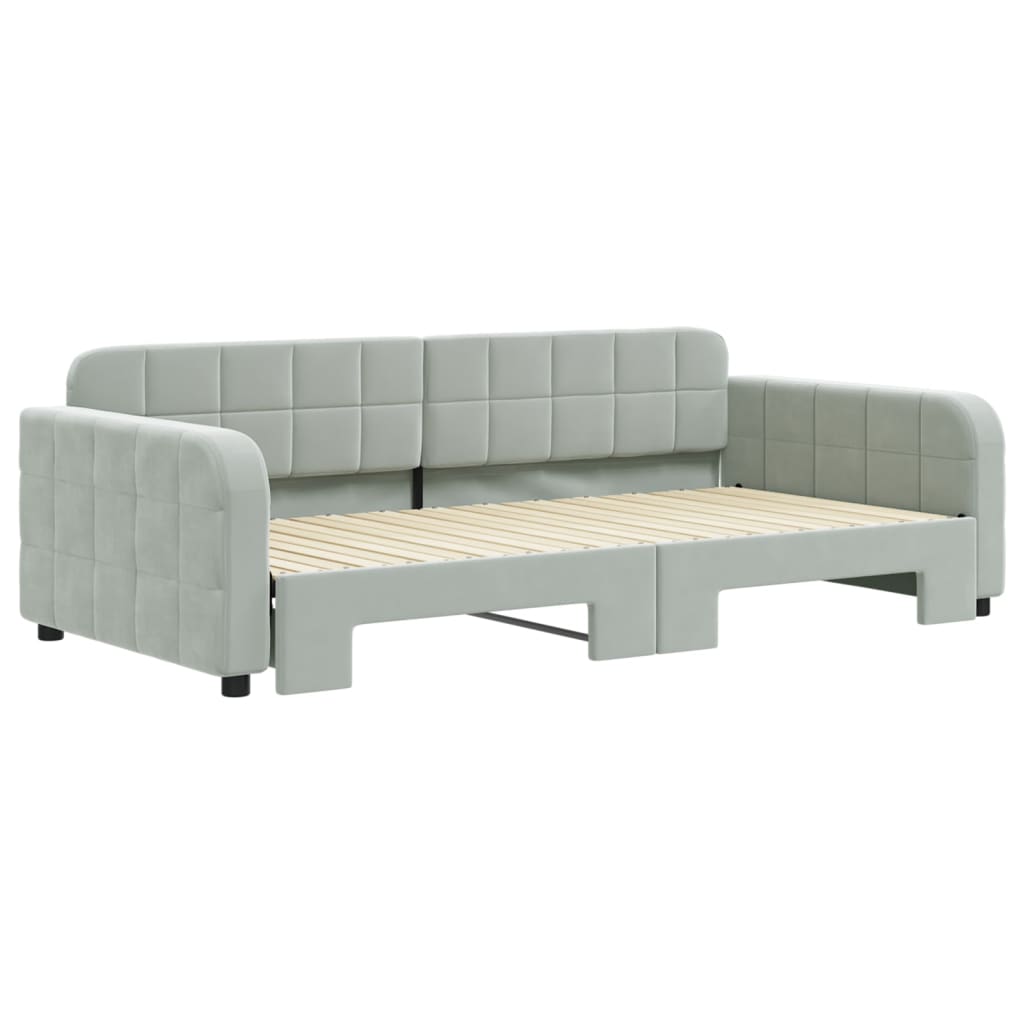daybed med udtræk 100x200 cm velour lysegrå