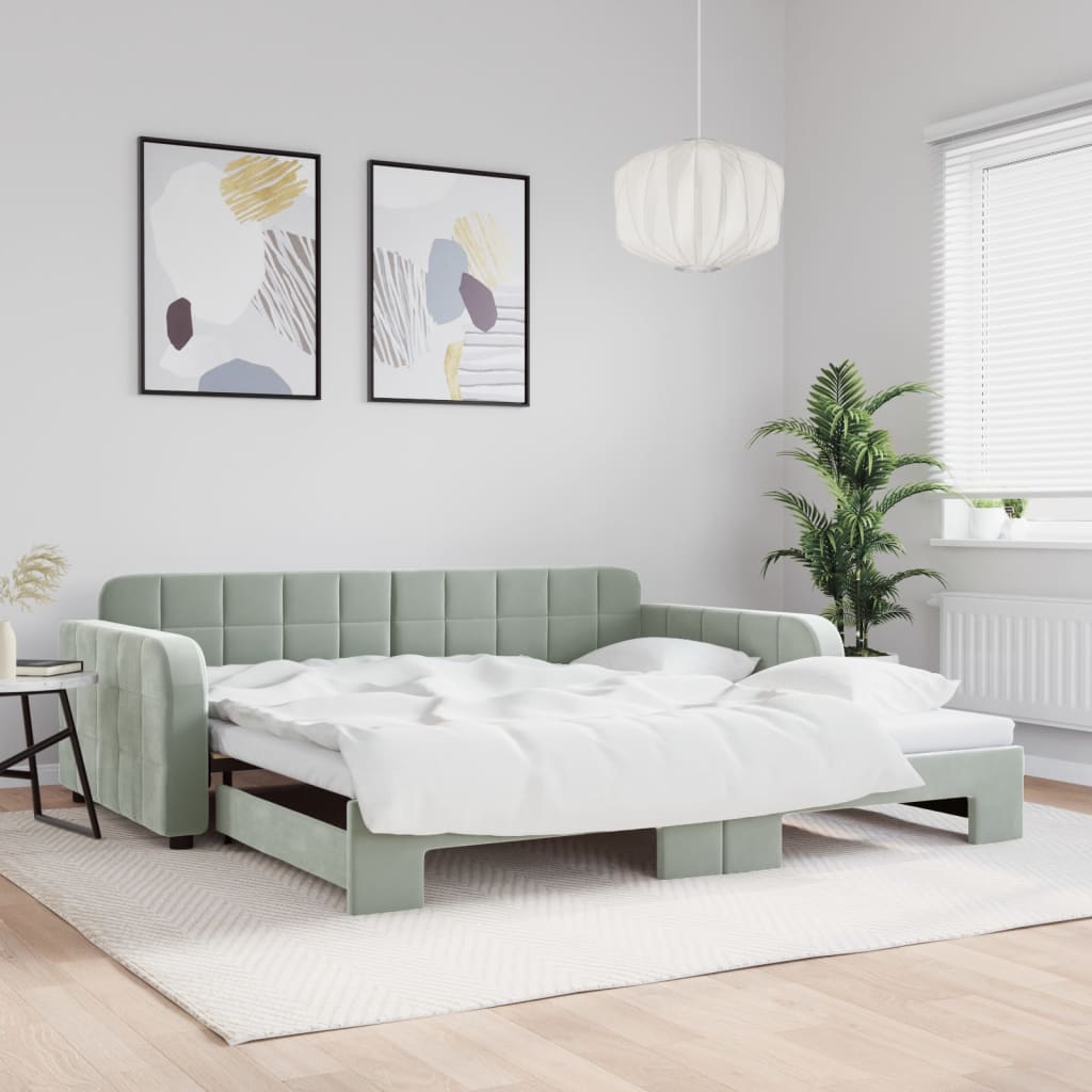 daybed med udtræk 100x200 cm velour lysegrå