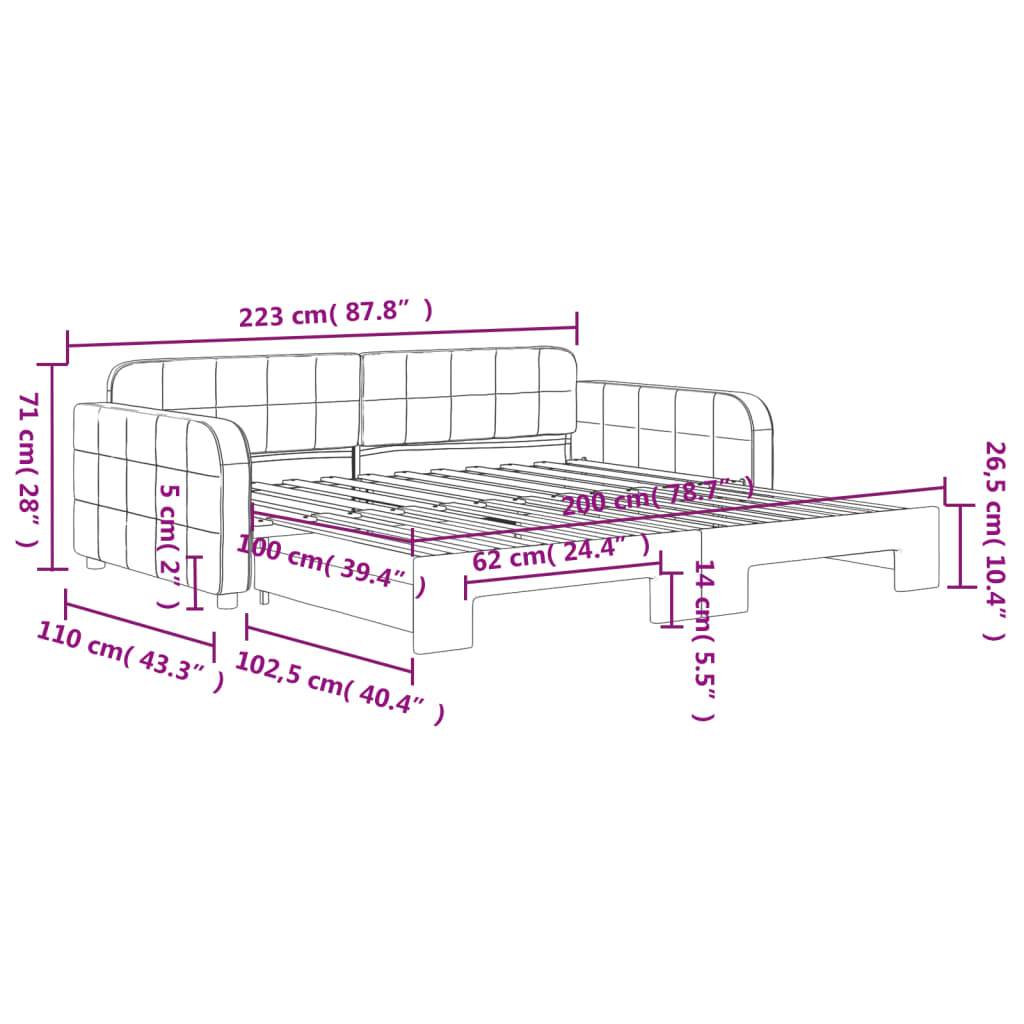 daybed med udtræk 100x200 cm velour mørkegrå