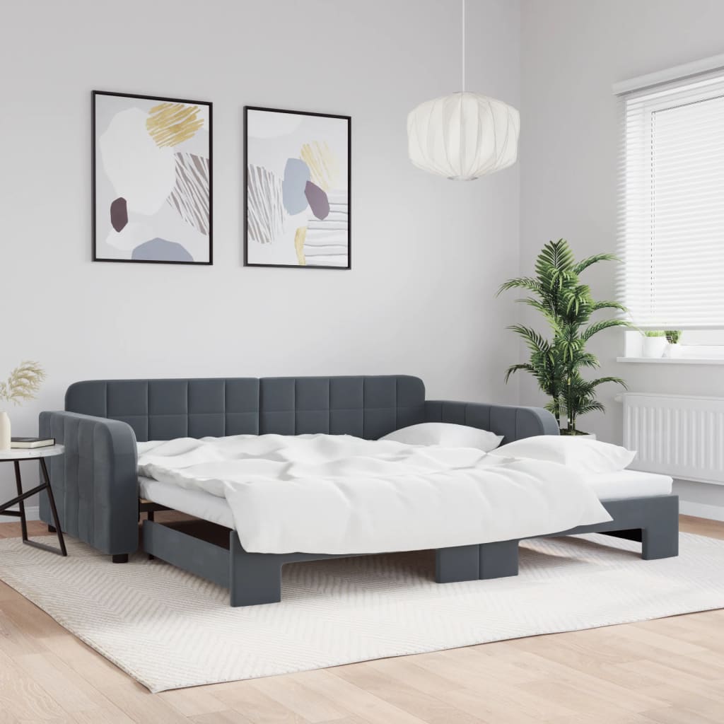 daybed med udtræk 100x200 cm velour mørkegrå