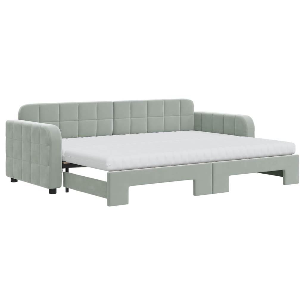 daybed med udtræk og madras 80x200 cm velour lysegrå