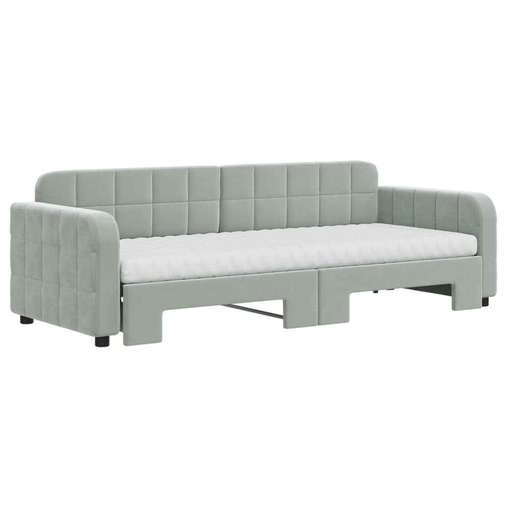 daybed med udtræk og madras 80x200 cm velour lysegrå