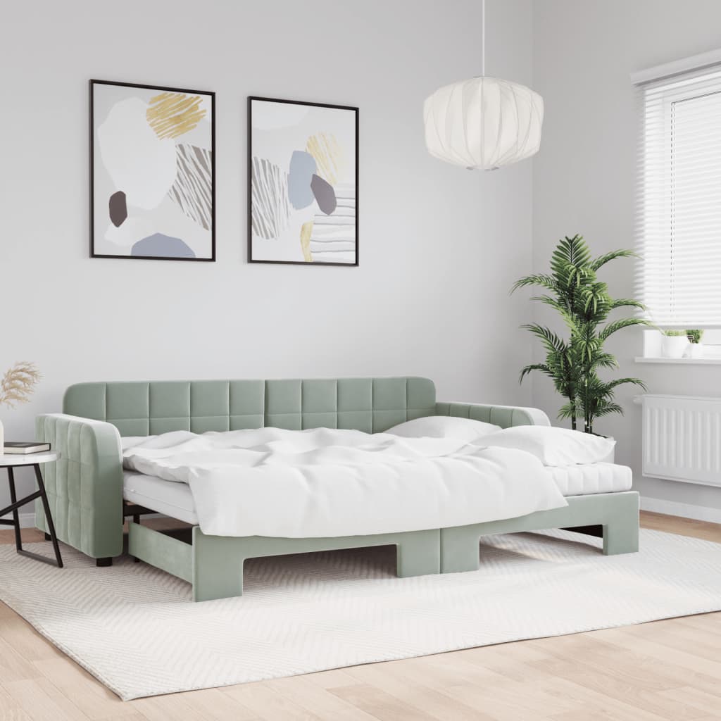 daybed med udtræk og madras 80x200 cm velour lysegrå