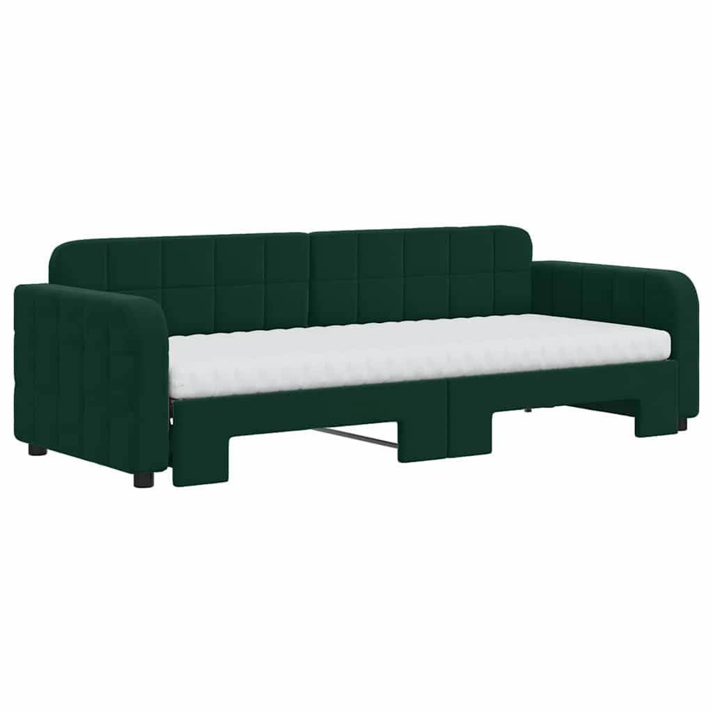 daybed med udtræk og madras 80x200 cm velour mørkegrøn