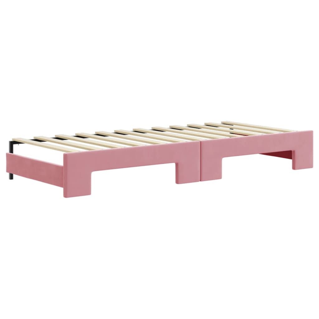 daybed med udtræk og madras 80x200 cm velour lyserød