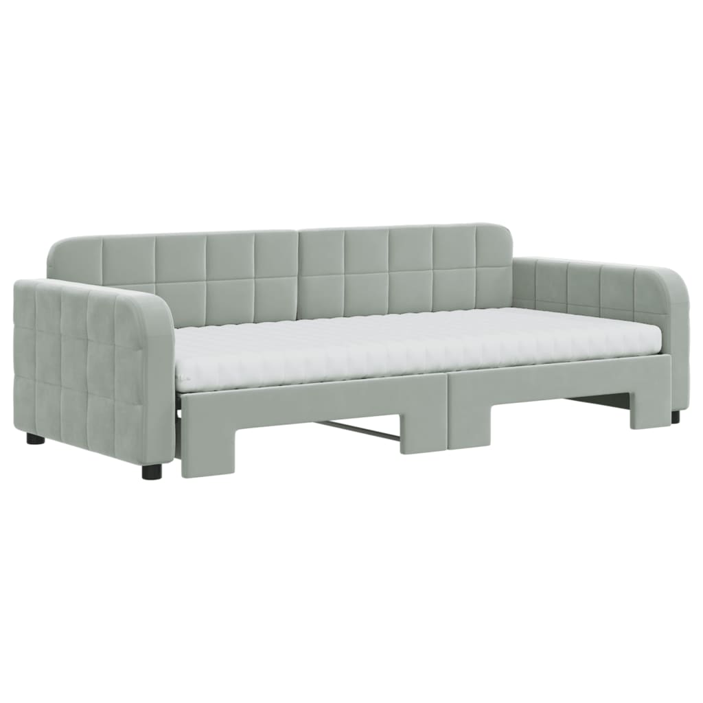 daybed med udtræk og madras 90x200 cm velour lysegrå