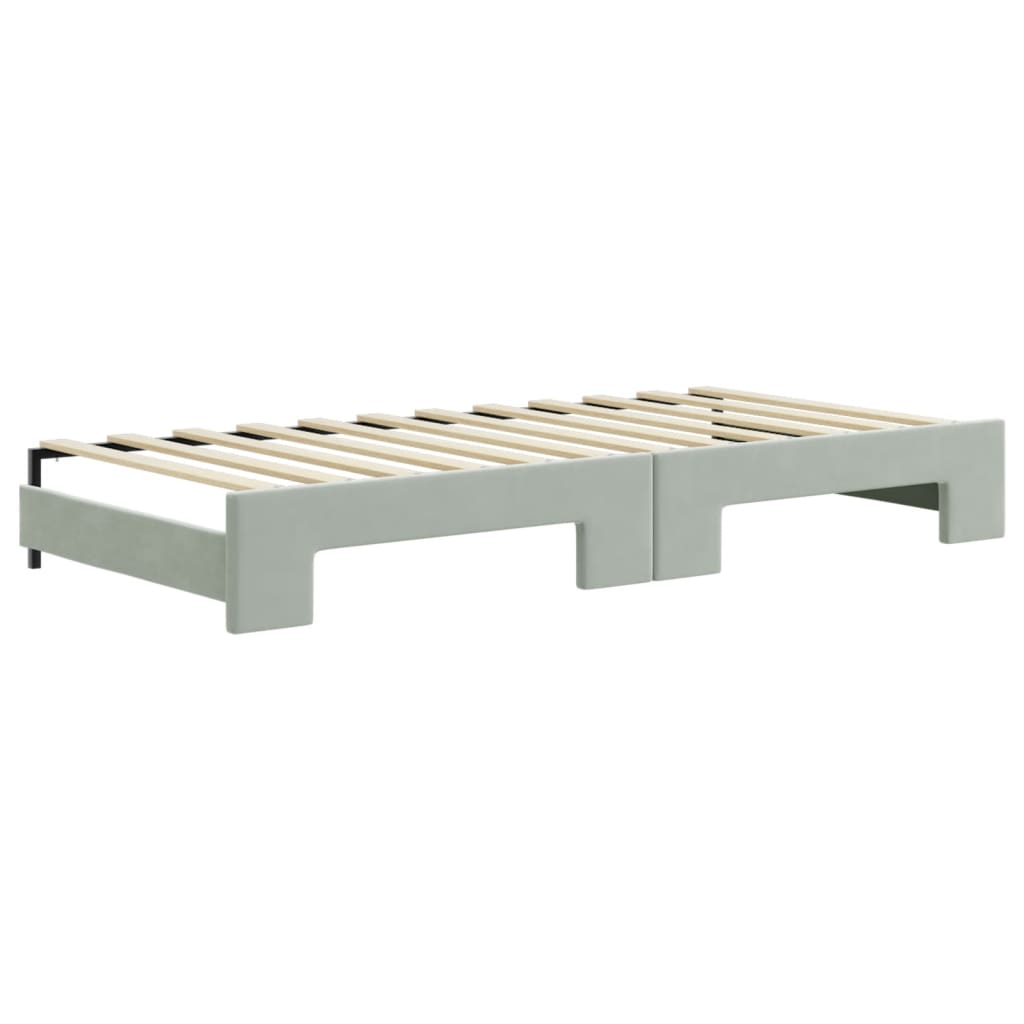 daybed med udtræk og madras 90x200 cm velour lysegrå