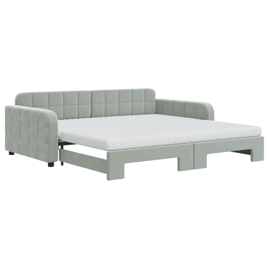 daybed med udtræk og madras 100x200 cm velour lysegrå