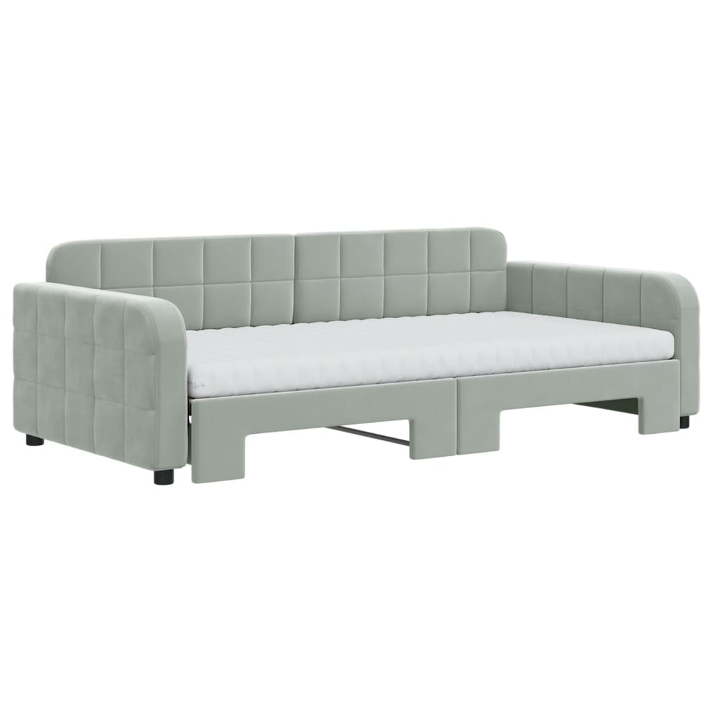 daybed med udtræk og madras 100x200 cm velour lysegrå