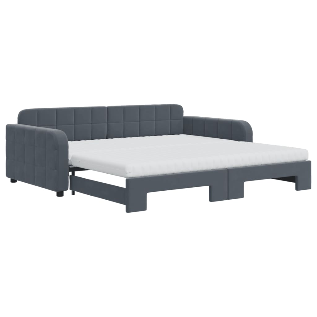daybed med udtræk og madras 100x200 cm velour mørkegrå