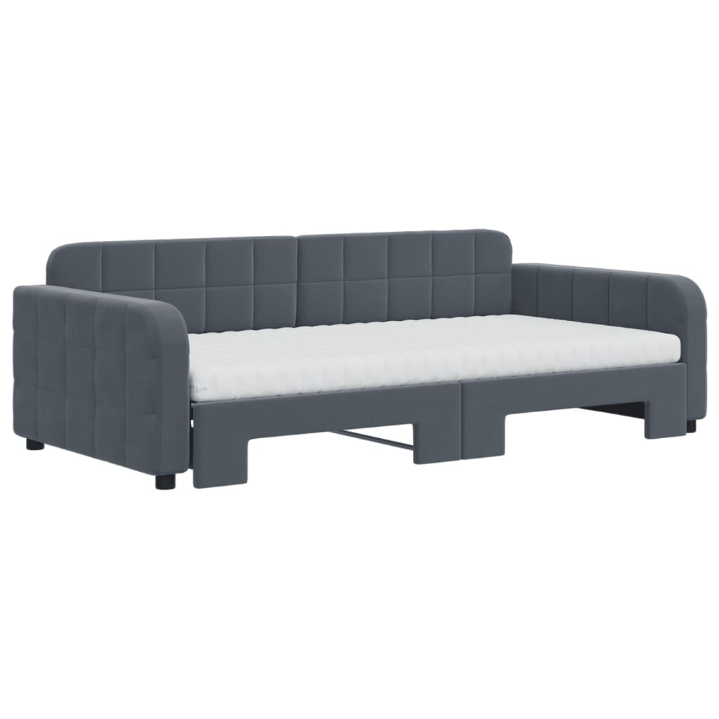 daybed med udtræk og madras 100x200 cm velour mørkegrå