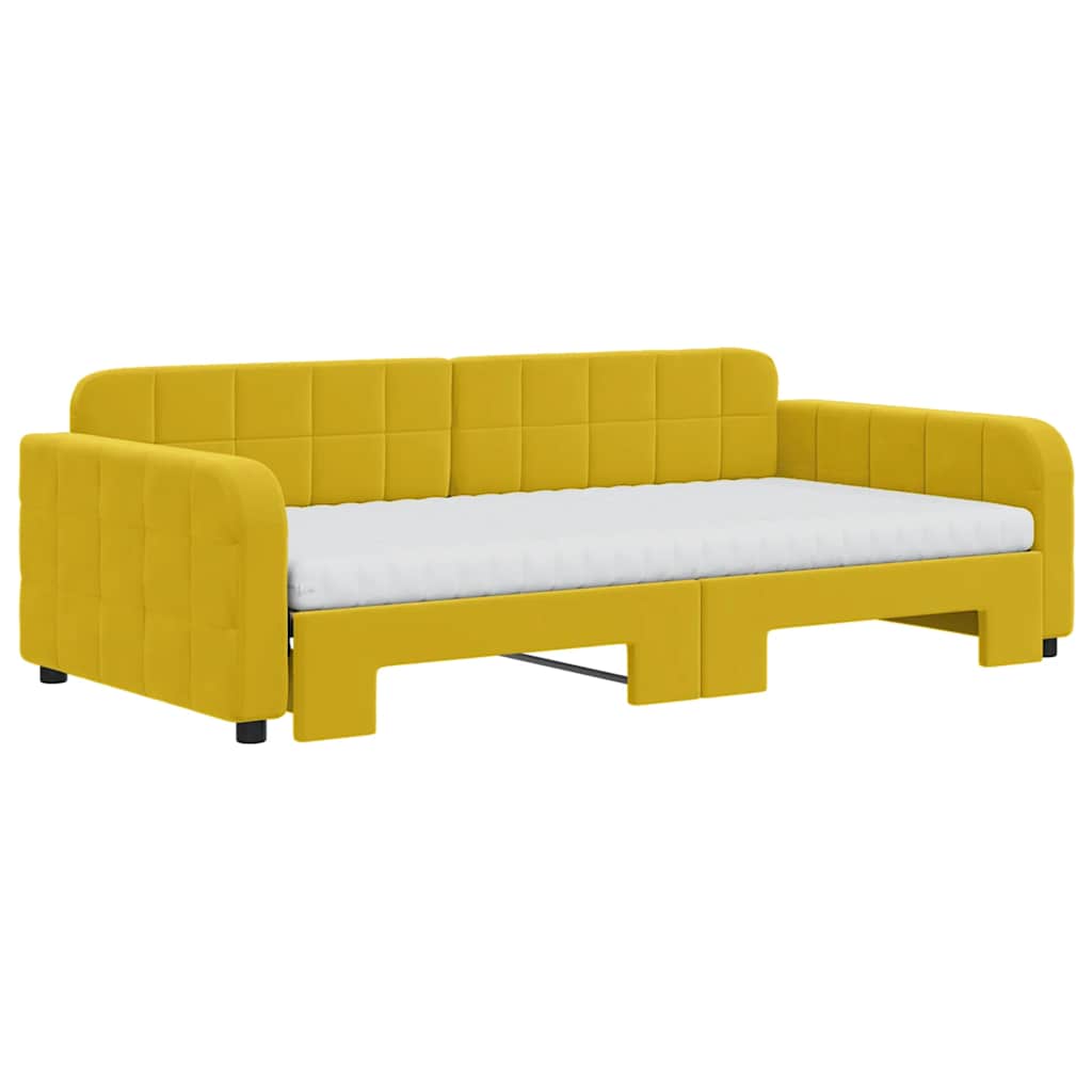 daybed med udtræk og madras 100x200 cm velour gul