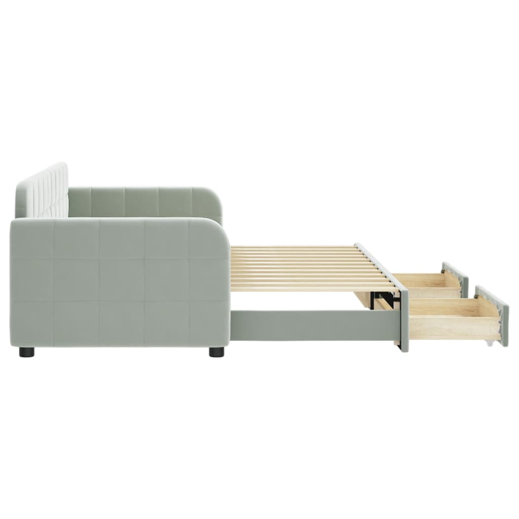 daybed med udtræk og skuffer 80x200 cm velour lysegrå