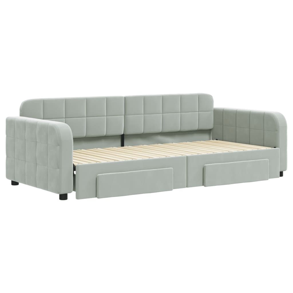daybed med udtræk og skuffer 90x200 cm velour lysegrå