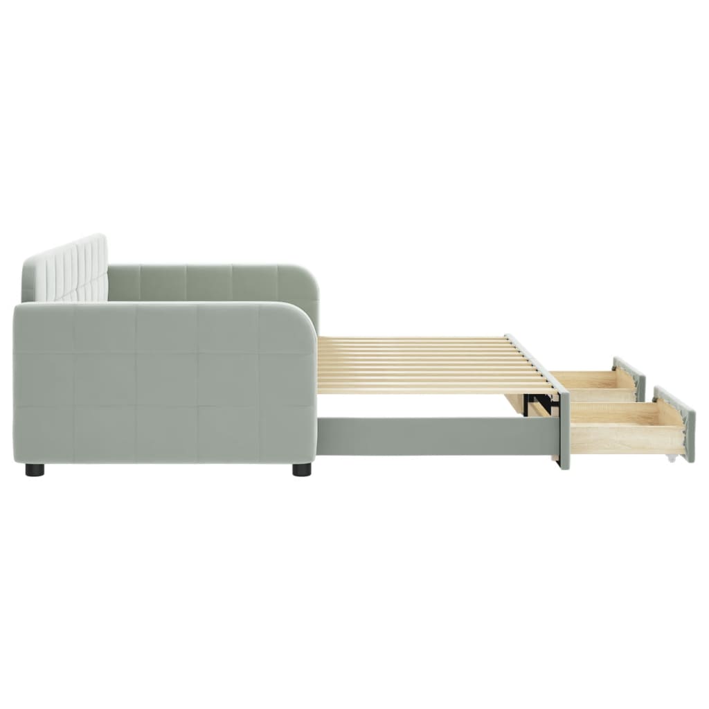 daybed med udtræk og skuffer 90x200 cm velour lysegrå
