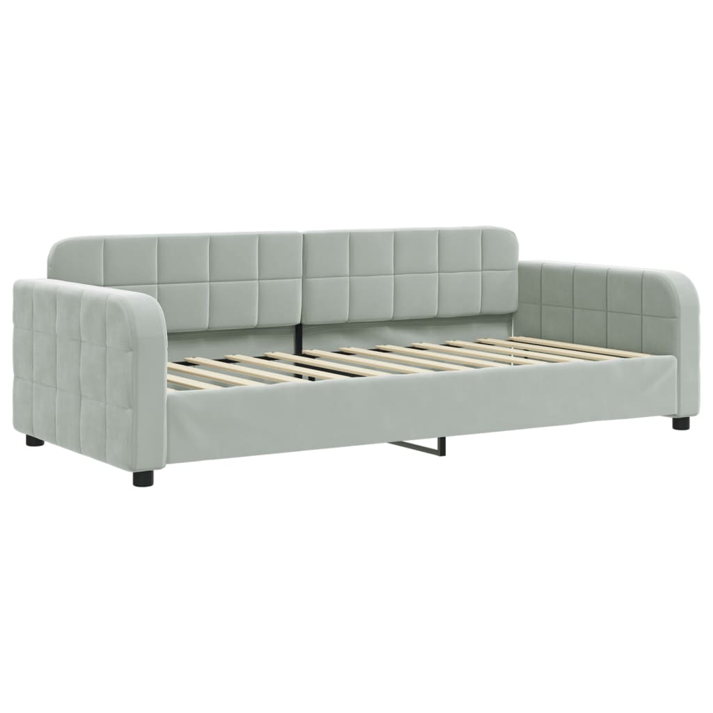 daybed med udtræk og skuffer 90x200 cm velour lysegrå