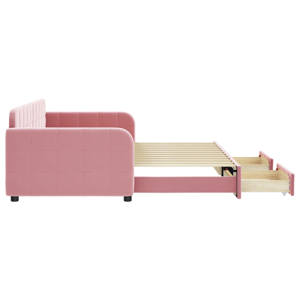 daybed med udtræk og skuffer 90x200 cm velour lyserød