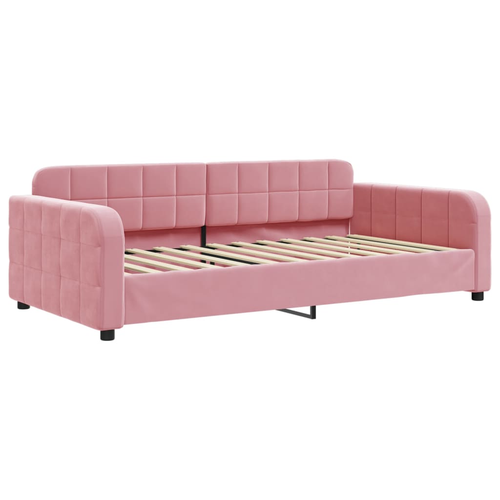 daybed med udtræk og skuffer 90x200 cm velour lyserød