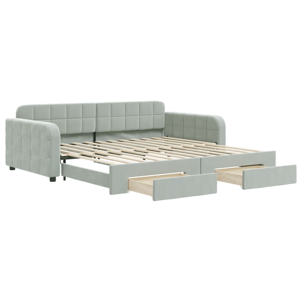 daybed med udtræk og skuffer 100x200 cm velour lysegrå