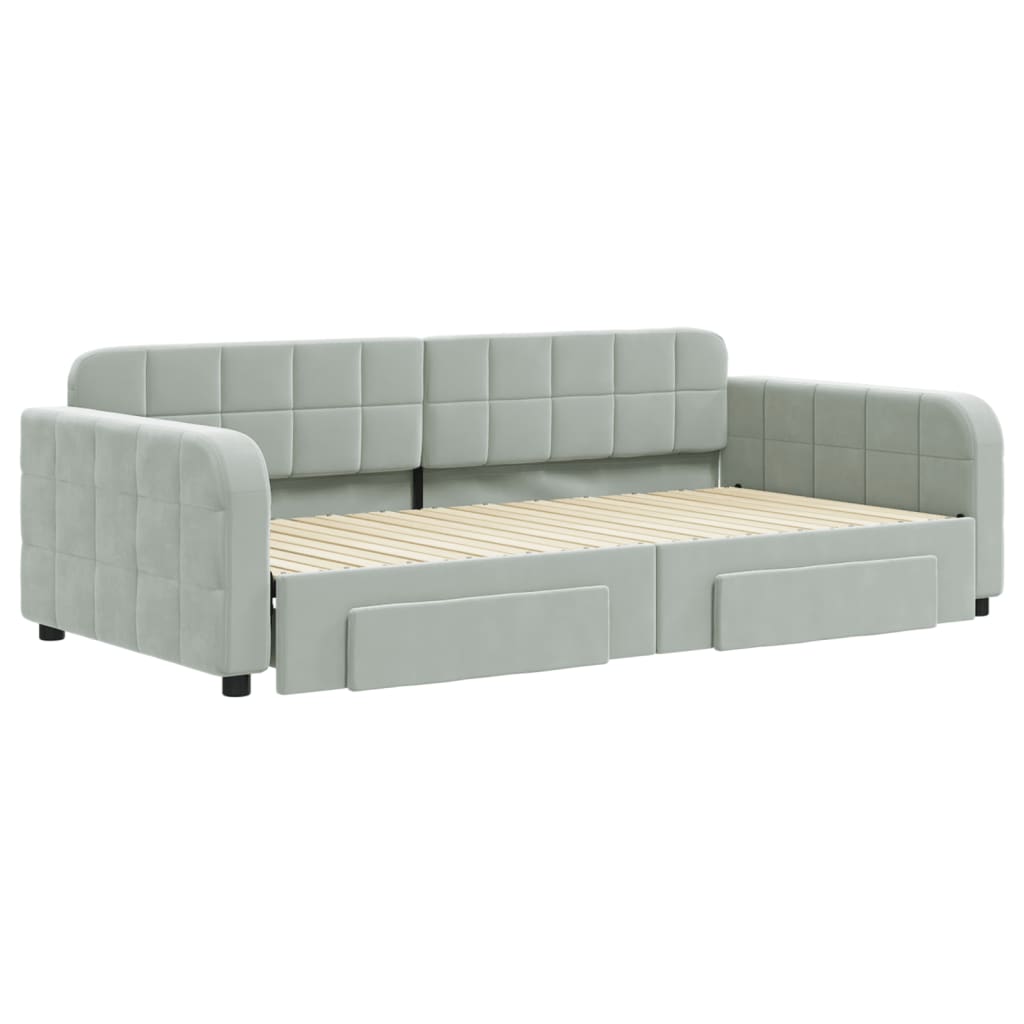 daybed med udtræk og skuffer 100x200 cm velour lysegrå
