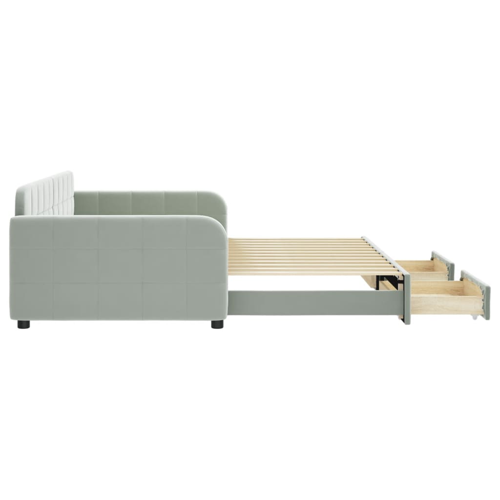 daybed med udtræk og skuffer 100x200 cm velour lysegrå