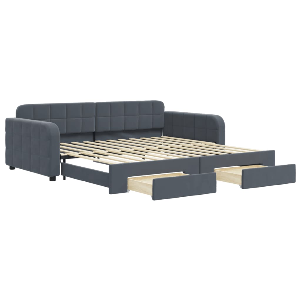 daybed med udtræk og skuffer 100x200 cm velour mørkegrå