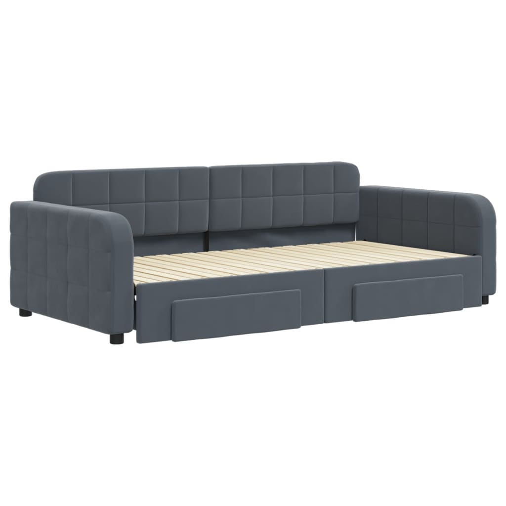 daybed med udtræk og skuffer 100x200 cm velour mørkegrå