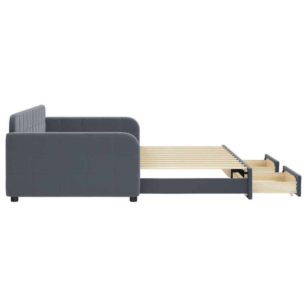 daybed med udtræk og skuffer 100x200 cm velour mørkegrå