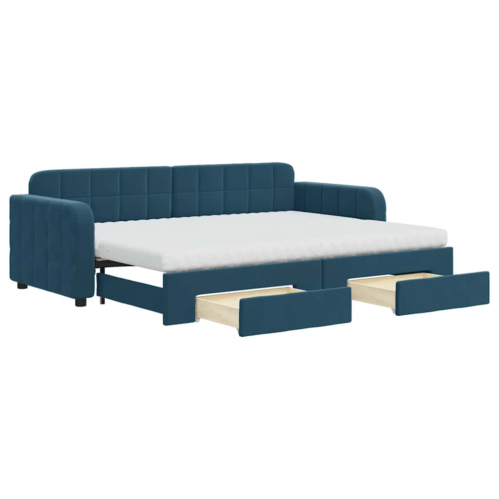 daybed med udtræk og skuffer 80x200 cm stof blå