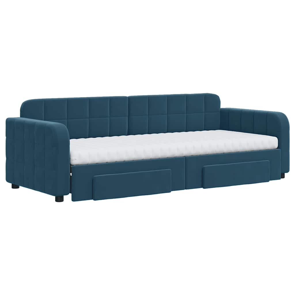 daybed med udtræk og skuffer 80x200 cm stof blå