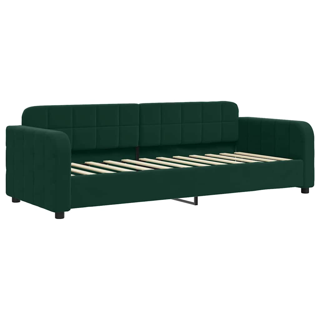 daybed med udtræk og skuffer 80x200 cm velour mørkegrøn