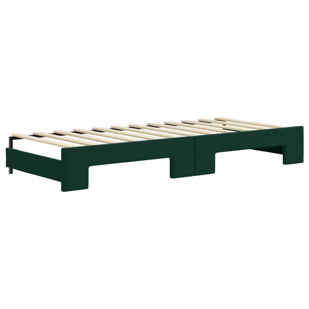 daybed med udtræk og skuffer 80x200 cm velour mørkegrøn