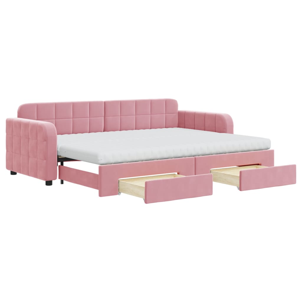 daybed med udtræk og skuffer 80x200 cm velour lyserød