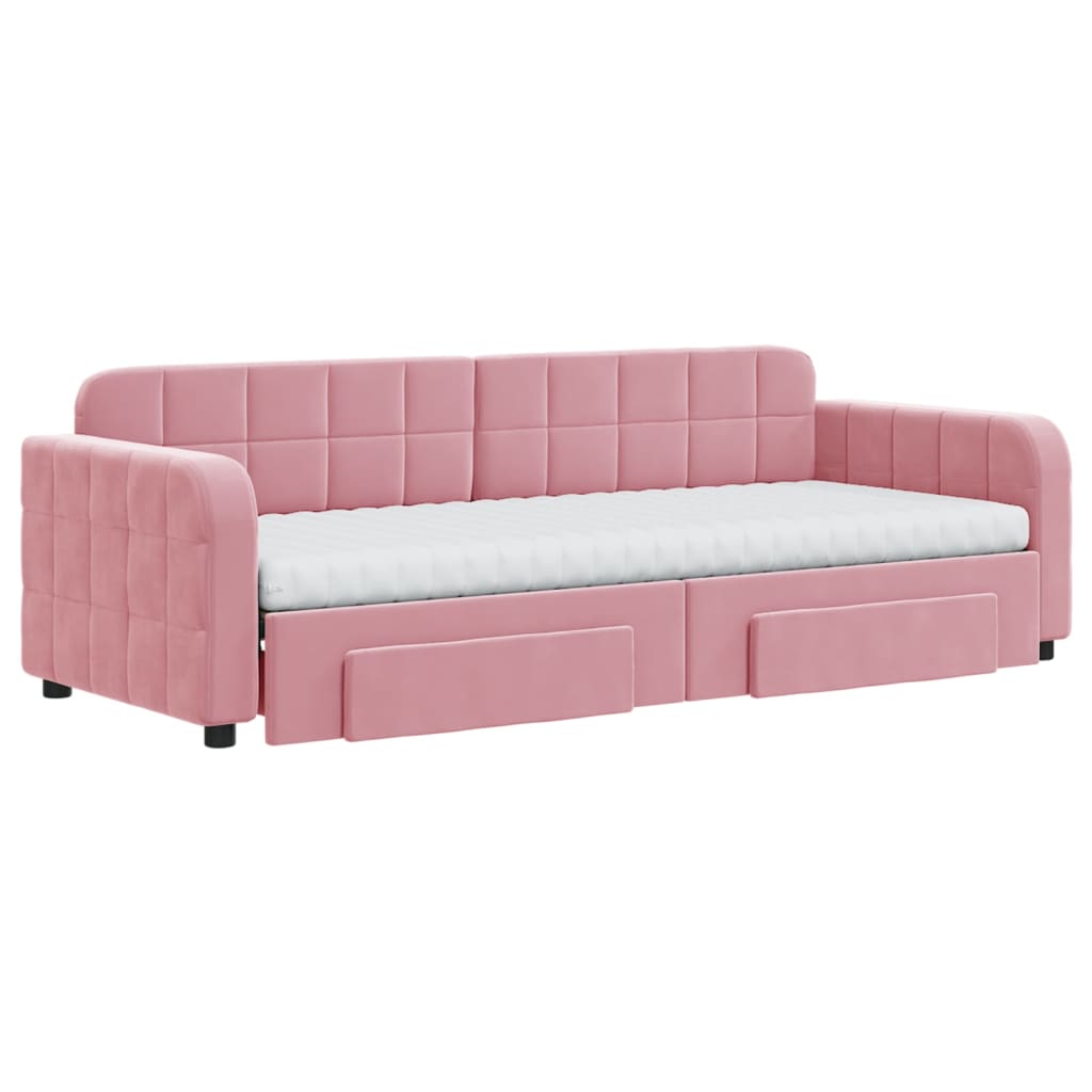 daybed med udtræk og skuffer 80x200 cm velour lyserød