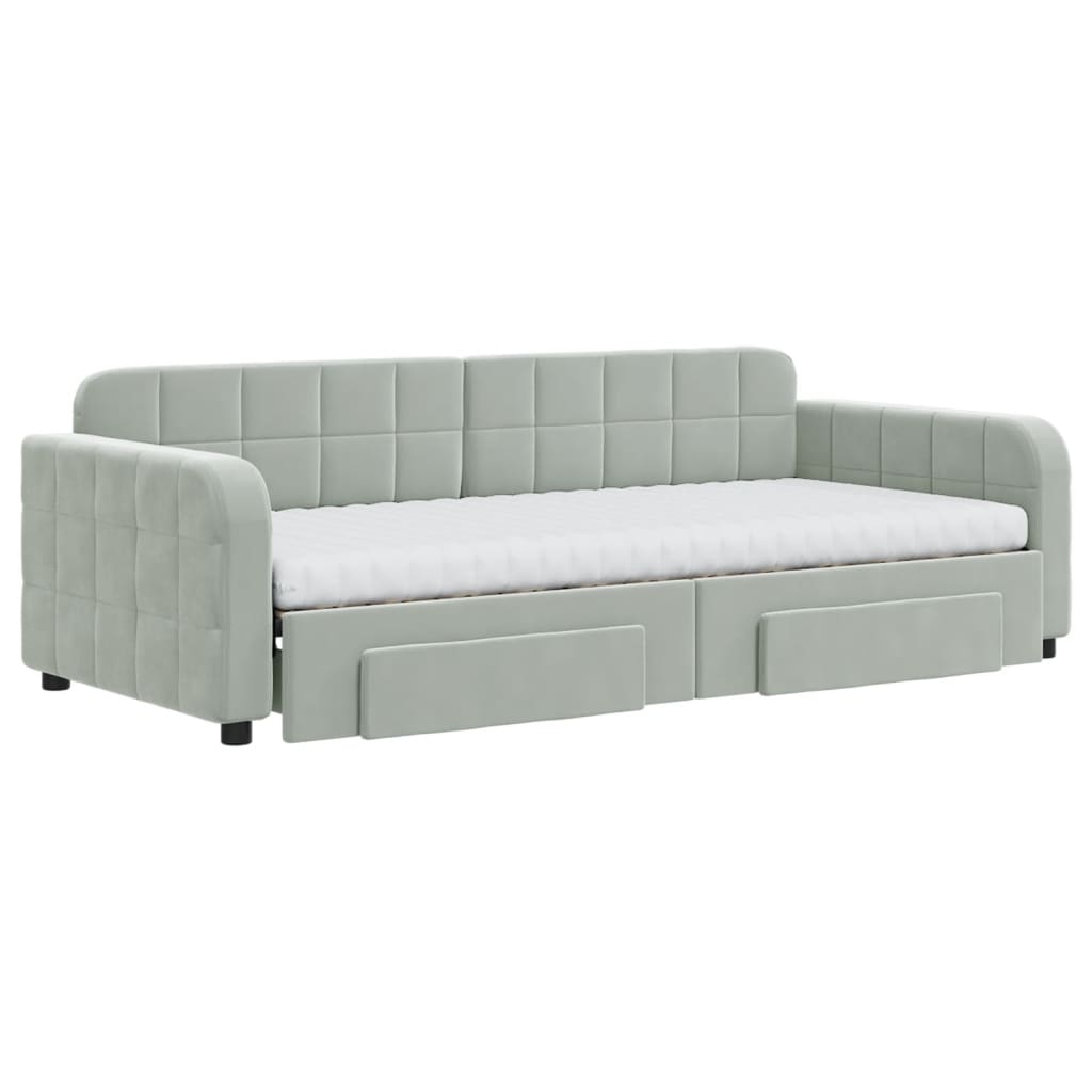 daybed med udtræk og skuffer 90x200 cm velour lysegrå