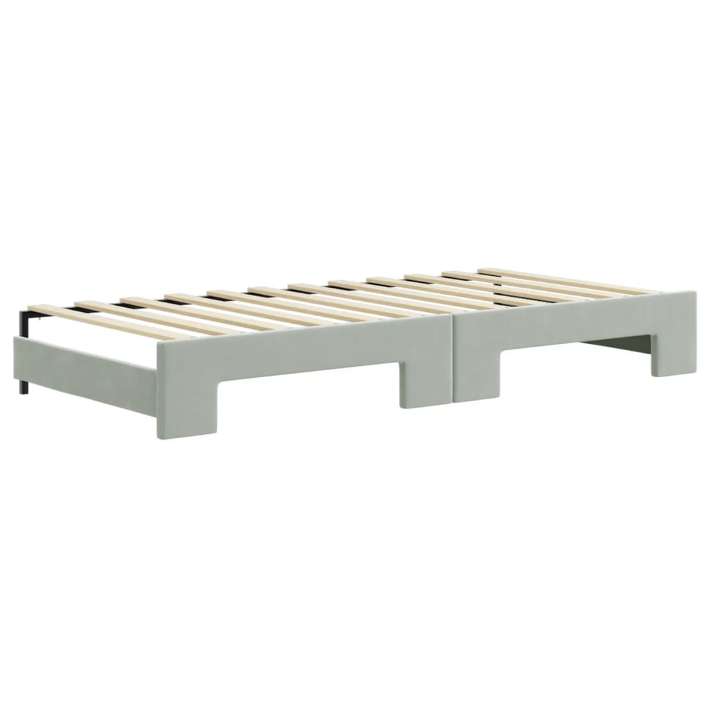 daybed med udtræk og skuffer 90x200 cm velour lysegrå