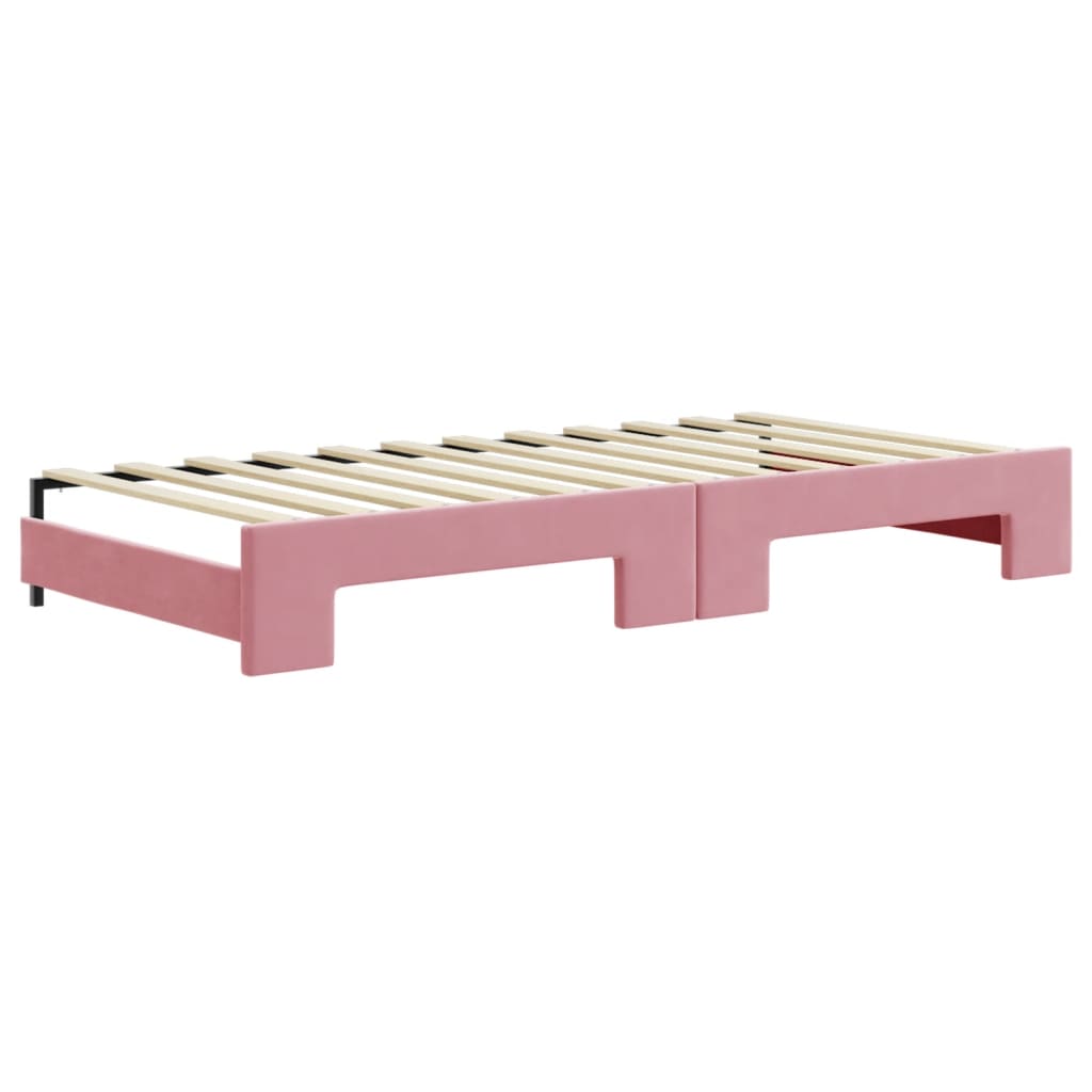 daybed med udtræk og skuffer 90x200 cm velour lyserød