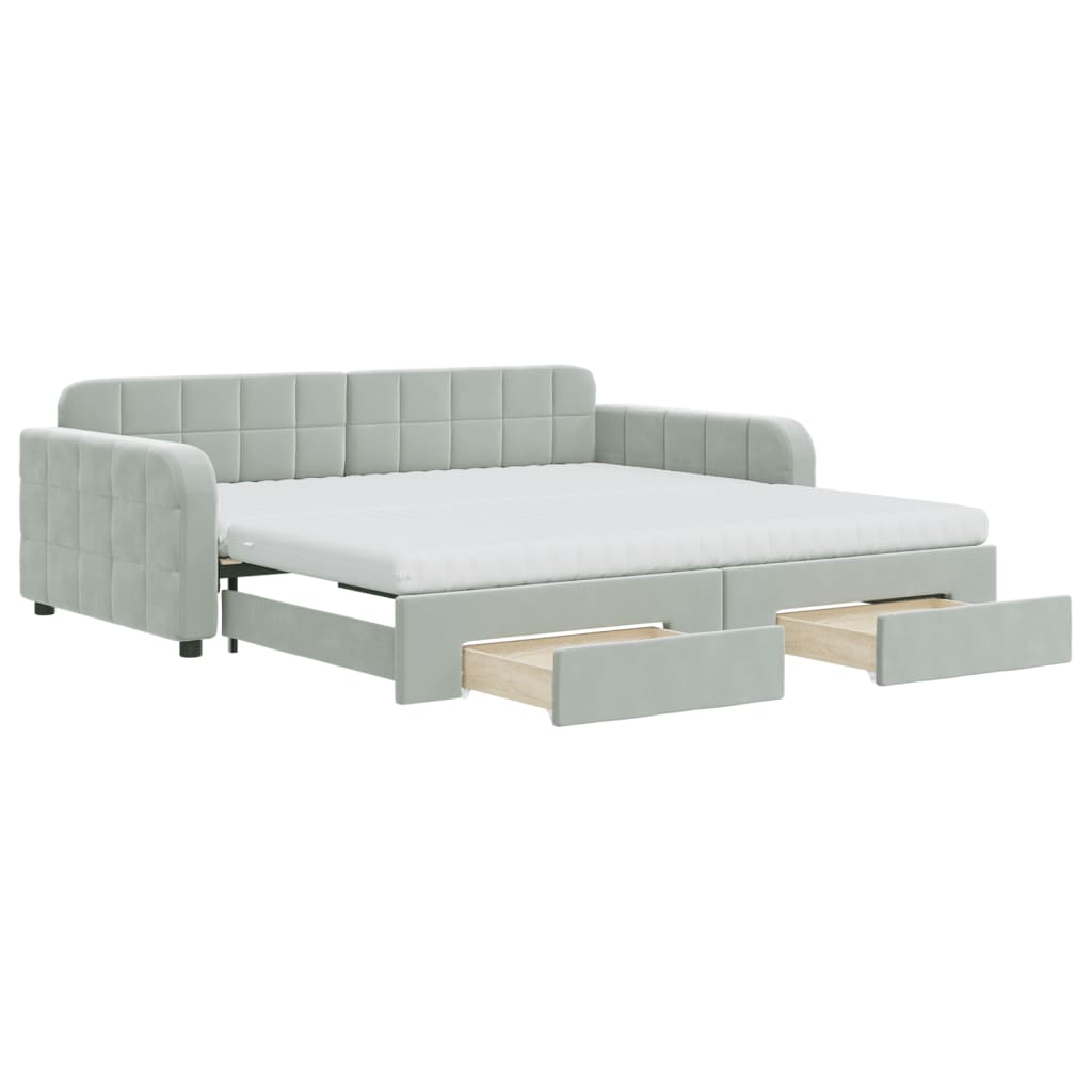 daybed med udtræk og skuffer 100x200 cm velour lysegrå