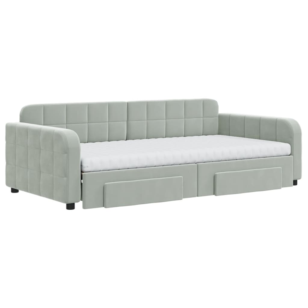daybed med udtræk og skuffer 100x200 cm velour lysegrå