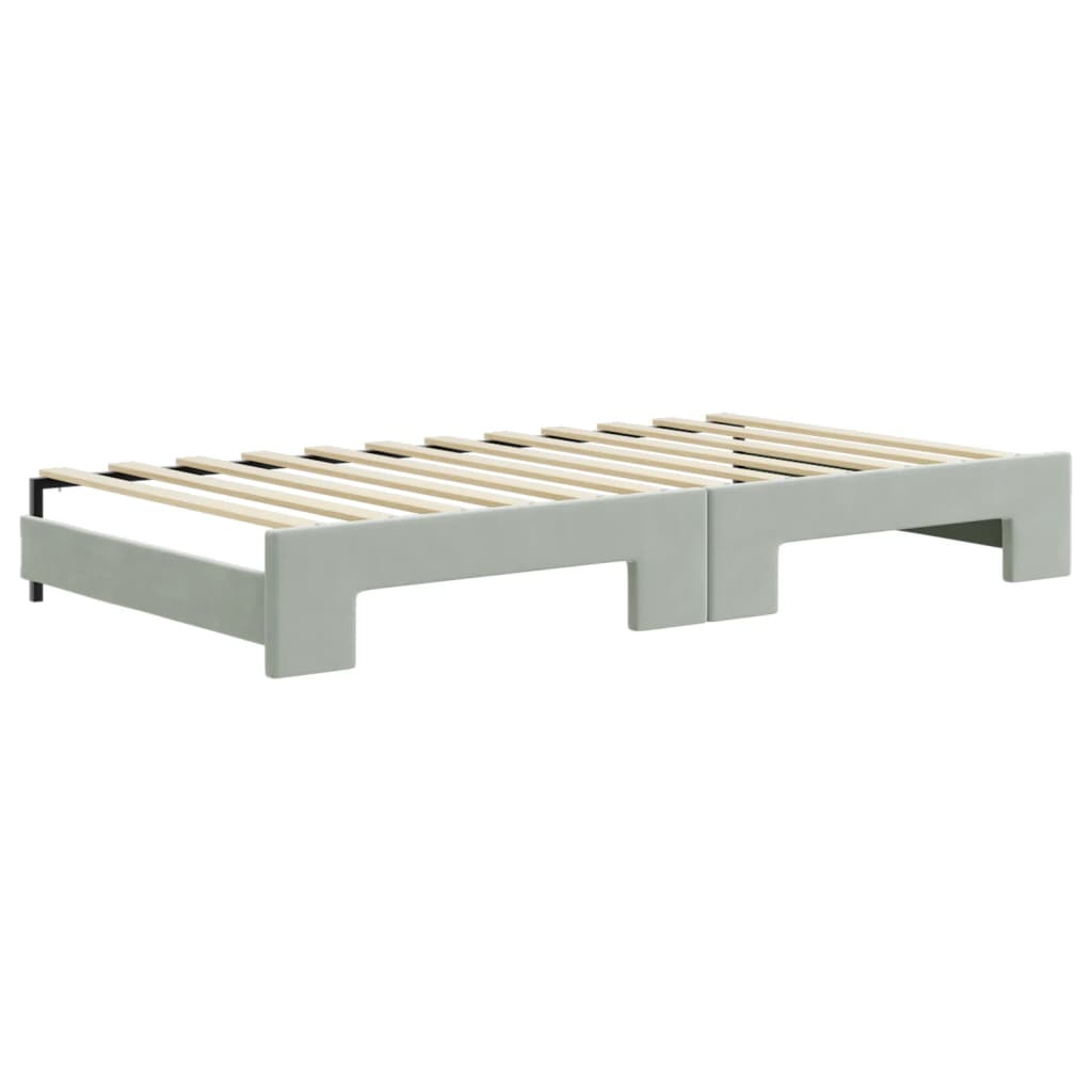 daybed med udtræk og skuffer 100x200 cm velour lysegrå
