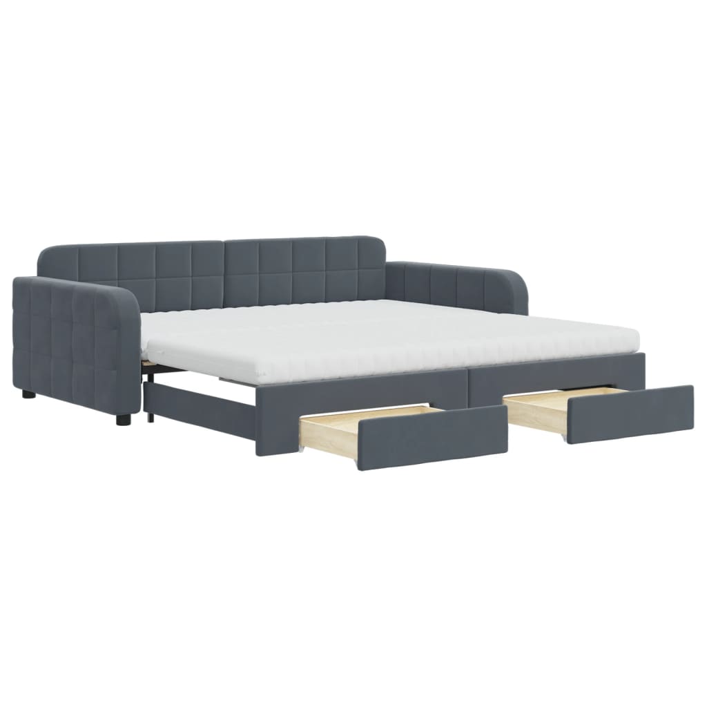 daybed med udtræk og skuffer 100x200 cm velour mørkegrå