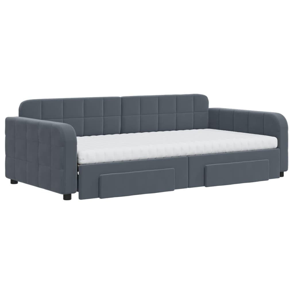 daybed med udtræk og skuffer 100x200 cm velour mørkegrå