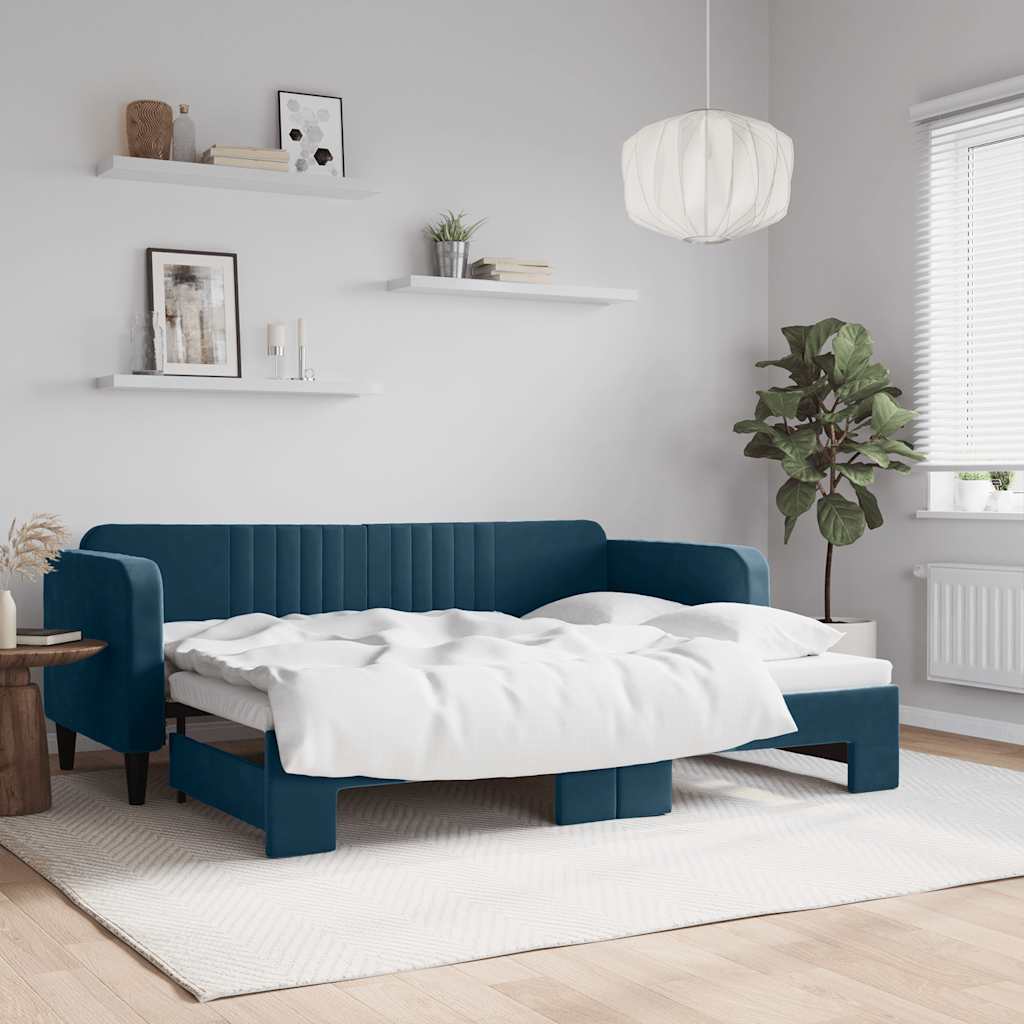 daybed med udtræk 80x200 cm velour blå