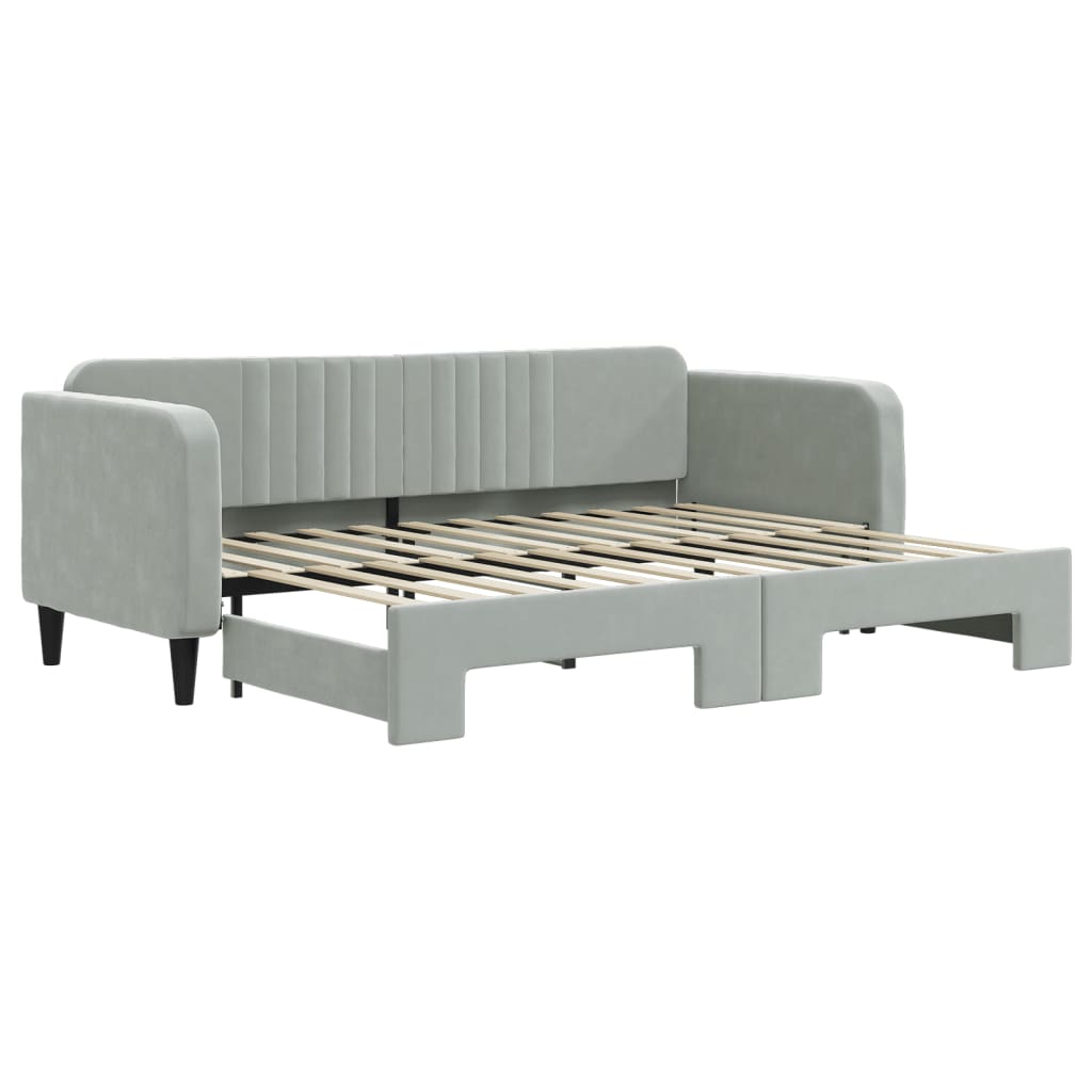 daybed med udtræk 80x200 cm velour lysegrå