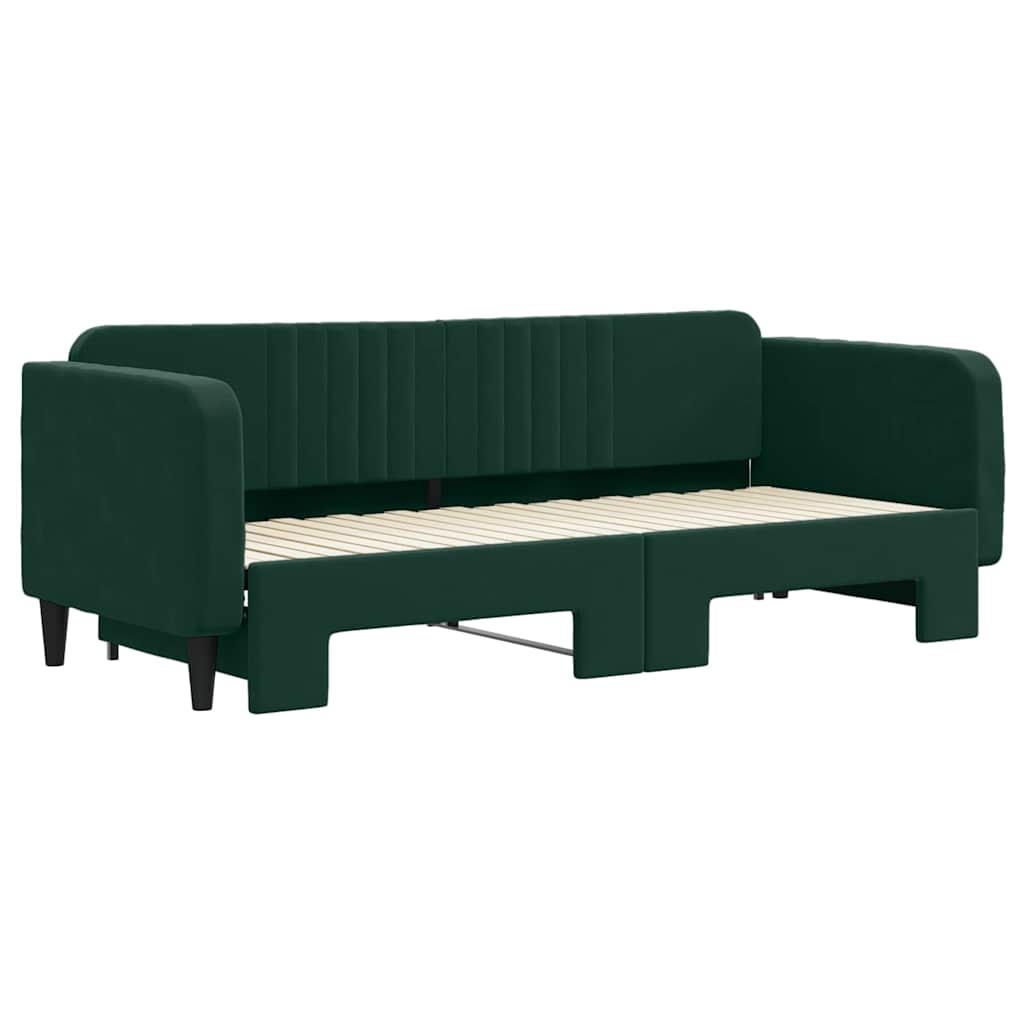 daybed med udtræk 80x200 cm velour mørkegrøn