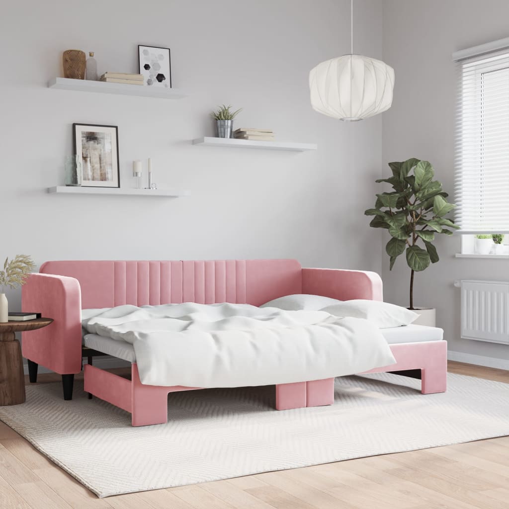 daybed med udtræk 80x200 cm velour lyserød