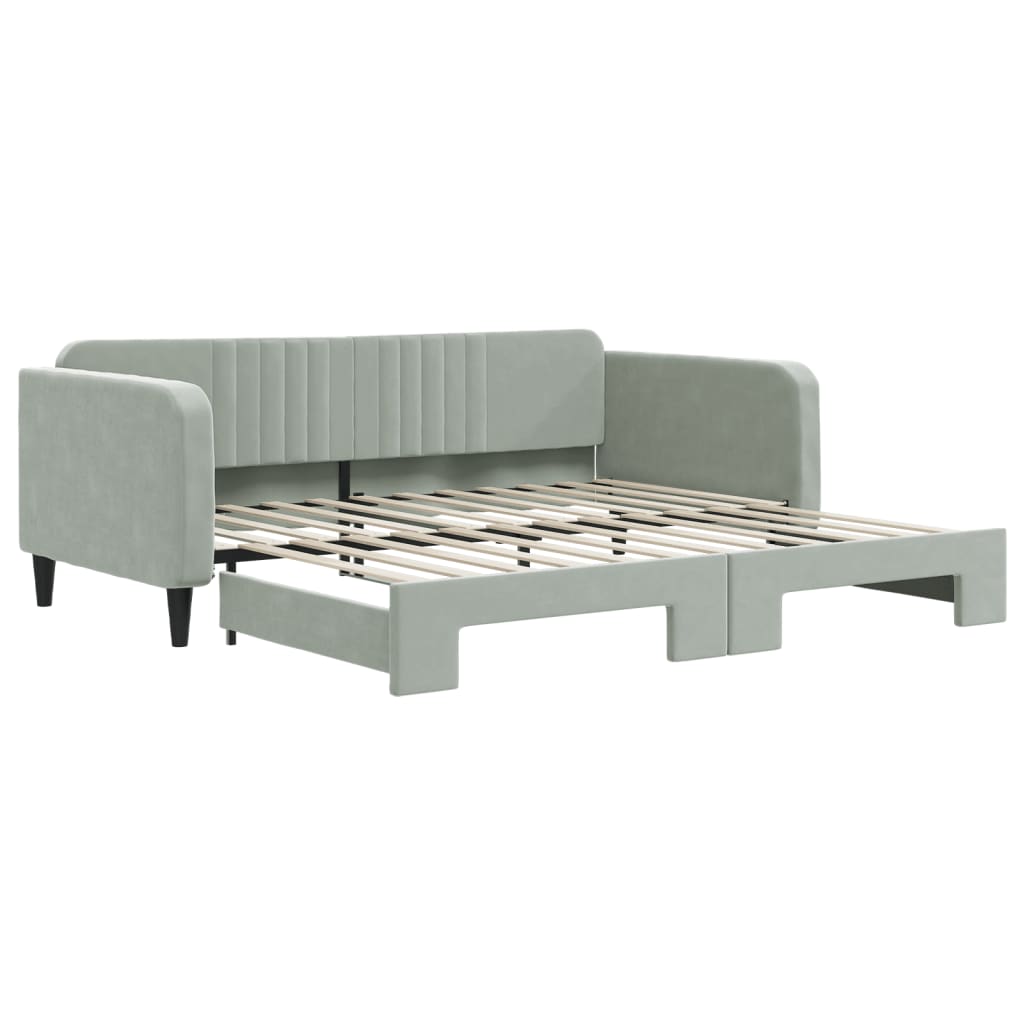 daybed med udtræk 100x200 cm velour lysegrå