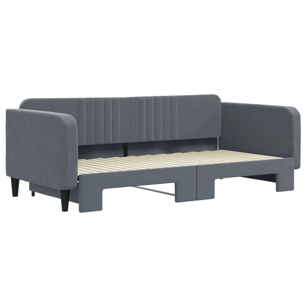 daybed med udtræk 100x200 cm velour mørkegrå