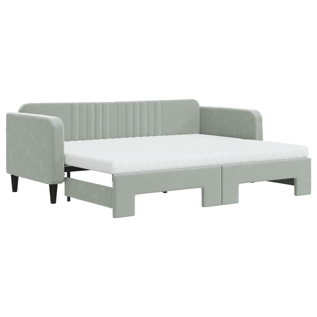 daybed med udtræk og madras 80x200 cm velour lysegrå