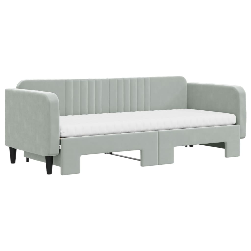 daybed med udtræk og madras 80x200 cm velour lysegrå
